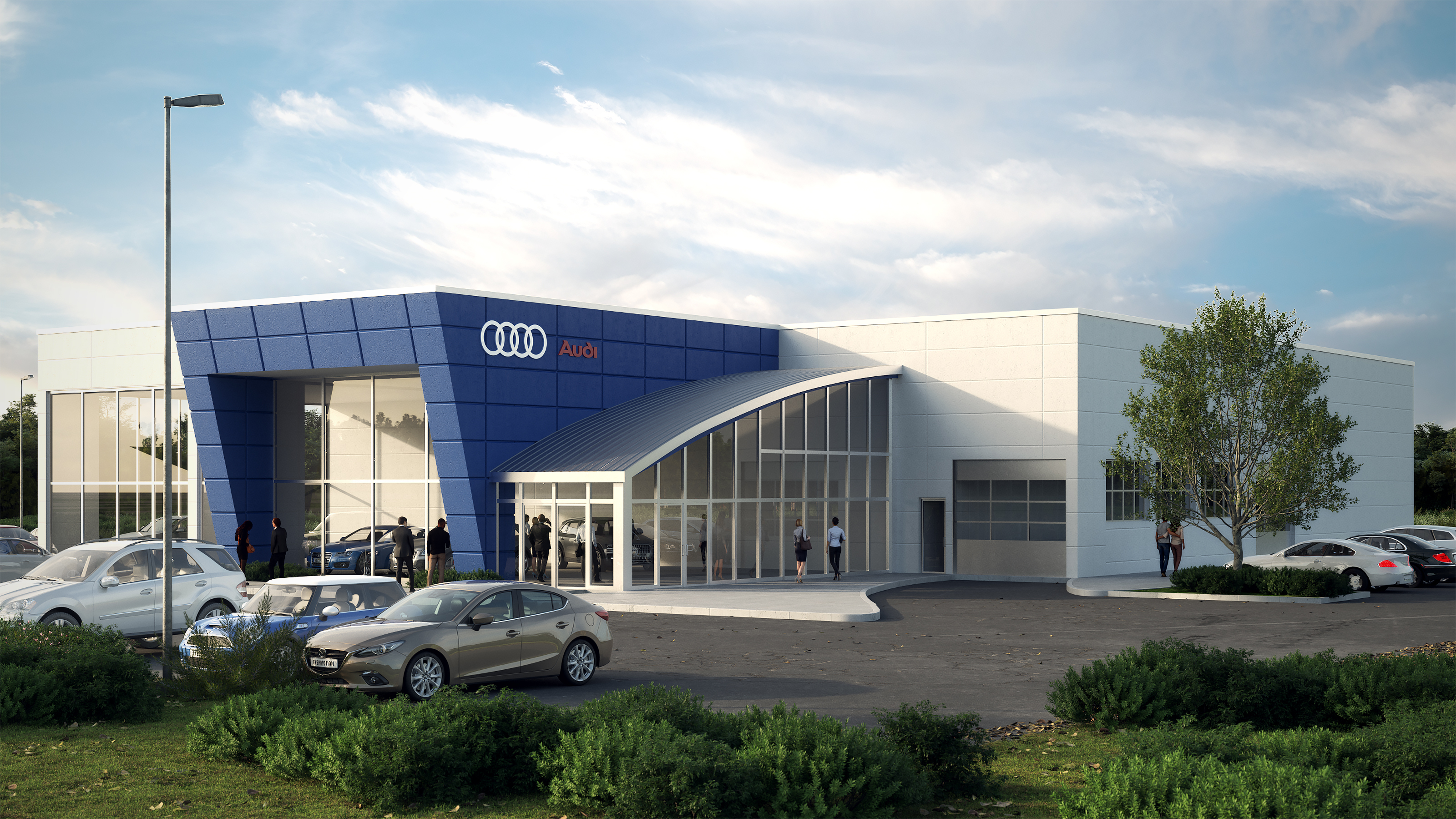 Commercial dealership facade render