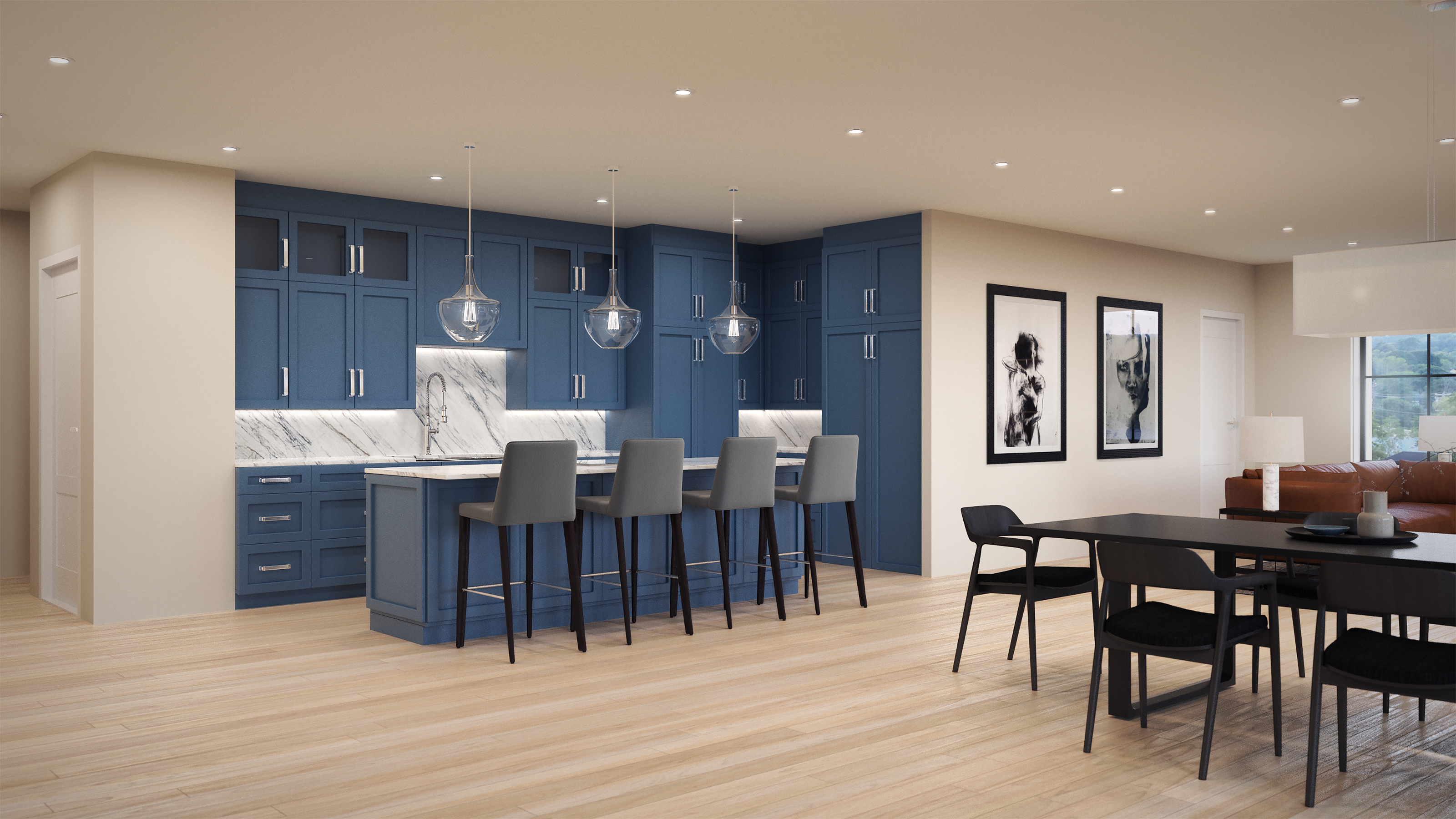 Mixed-use development · Portsmouth — Unit kitchen, editorial palette